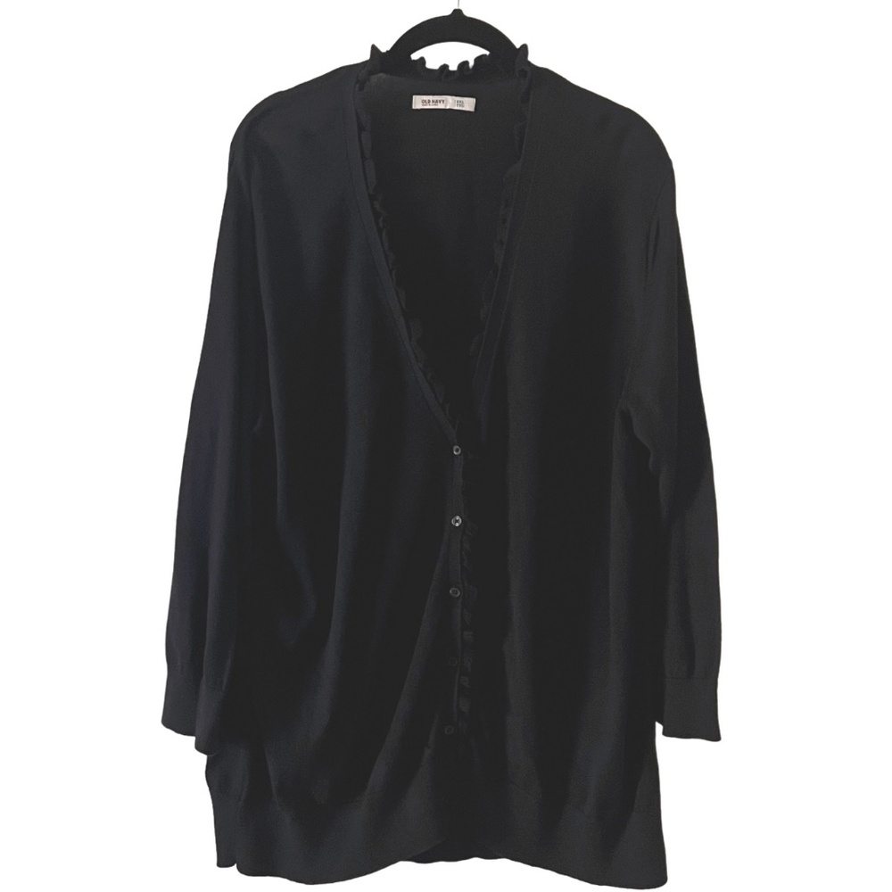 Old Navy Black Ruffled Button Up V Neck Cardigan Size XXL